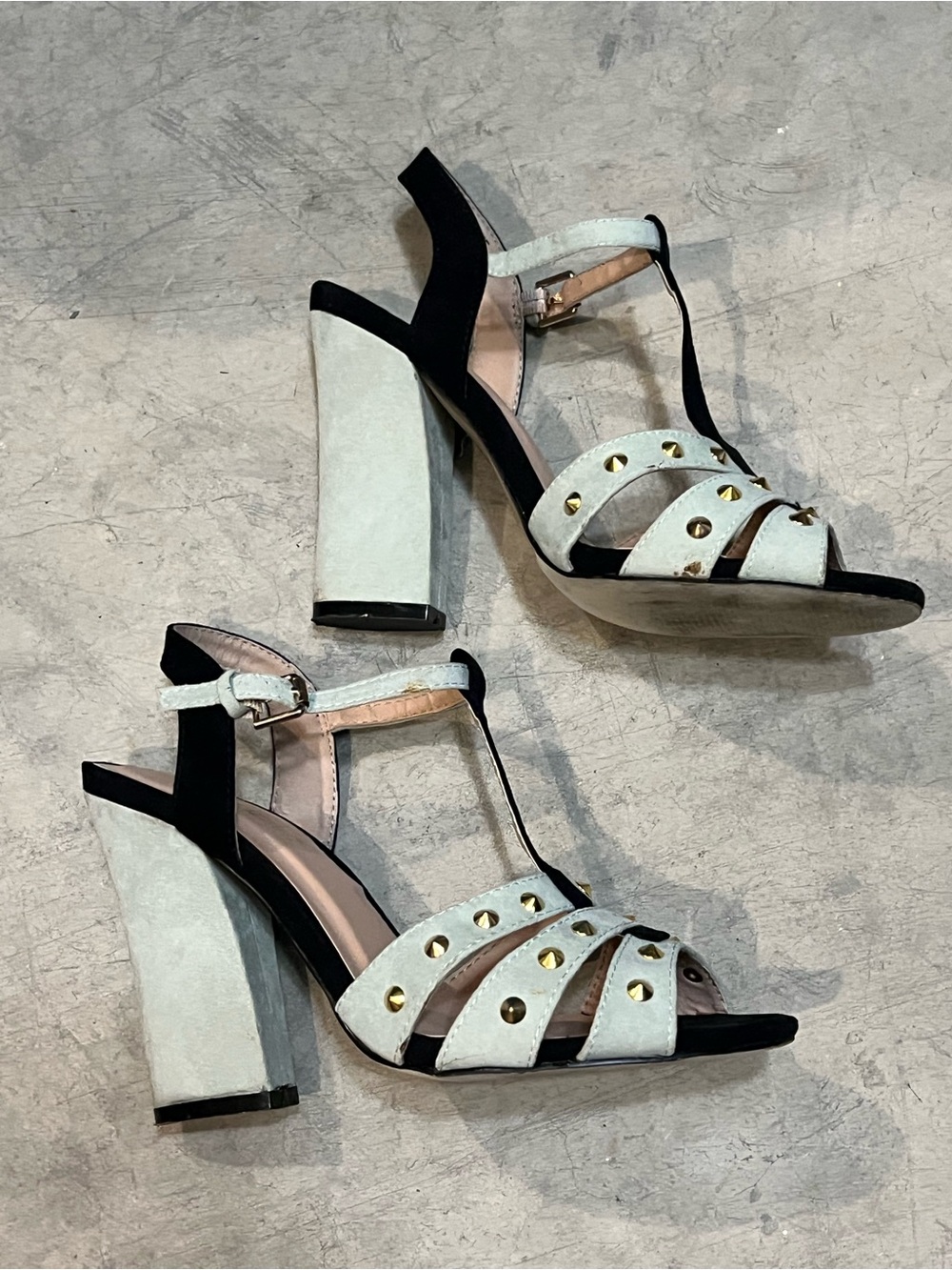 Shoe Dazzle Two-Tone Studded Slingback Heels in White and Black